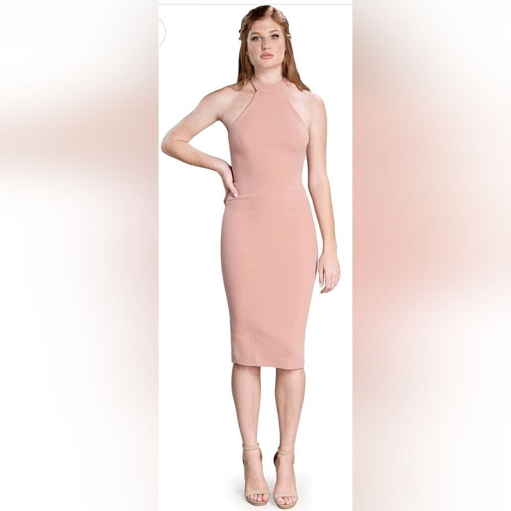 Dress the Population Eden High Neck Halter Bodycon Midi Dress NWT sz Small Pink